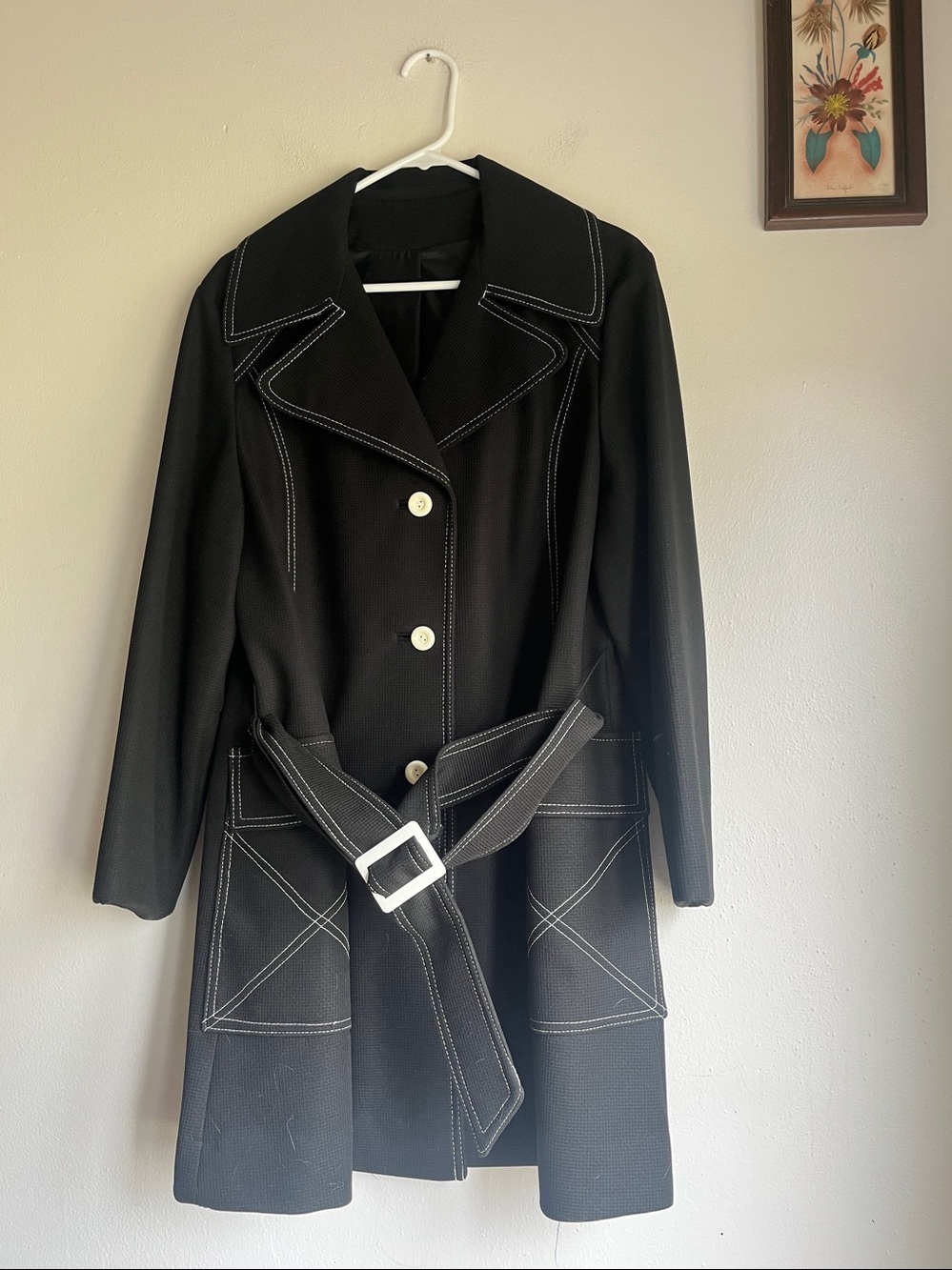 Deep Black Unique Vintage Betty Rose Trench Coat Look